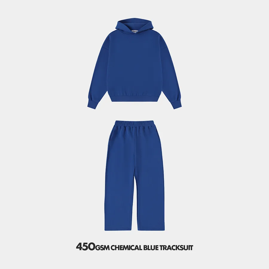 450gsm Union Kingdom 100% Cotton Boxy Chemical Blue Blank Tracksuits