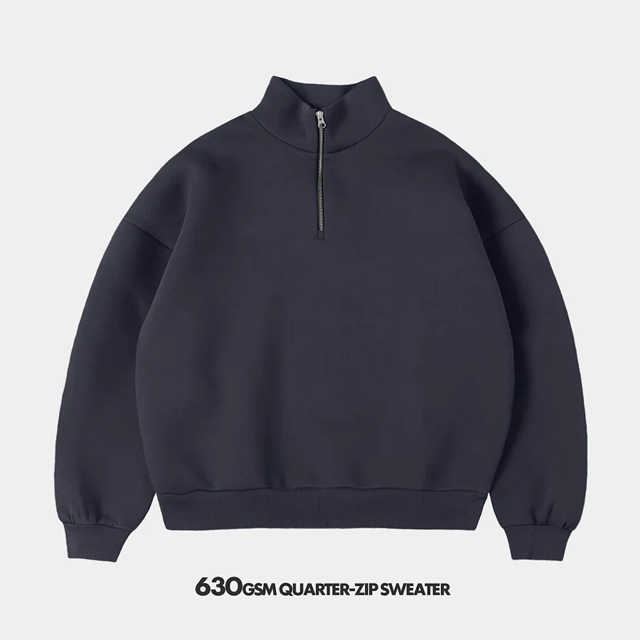 630gsm Union Kingdom Boxy Crop Fit Blank Quarter-zip Sweatshirt