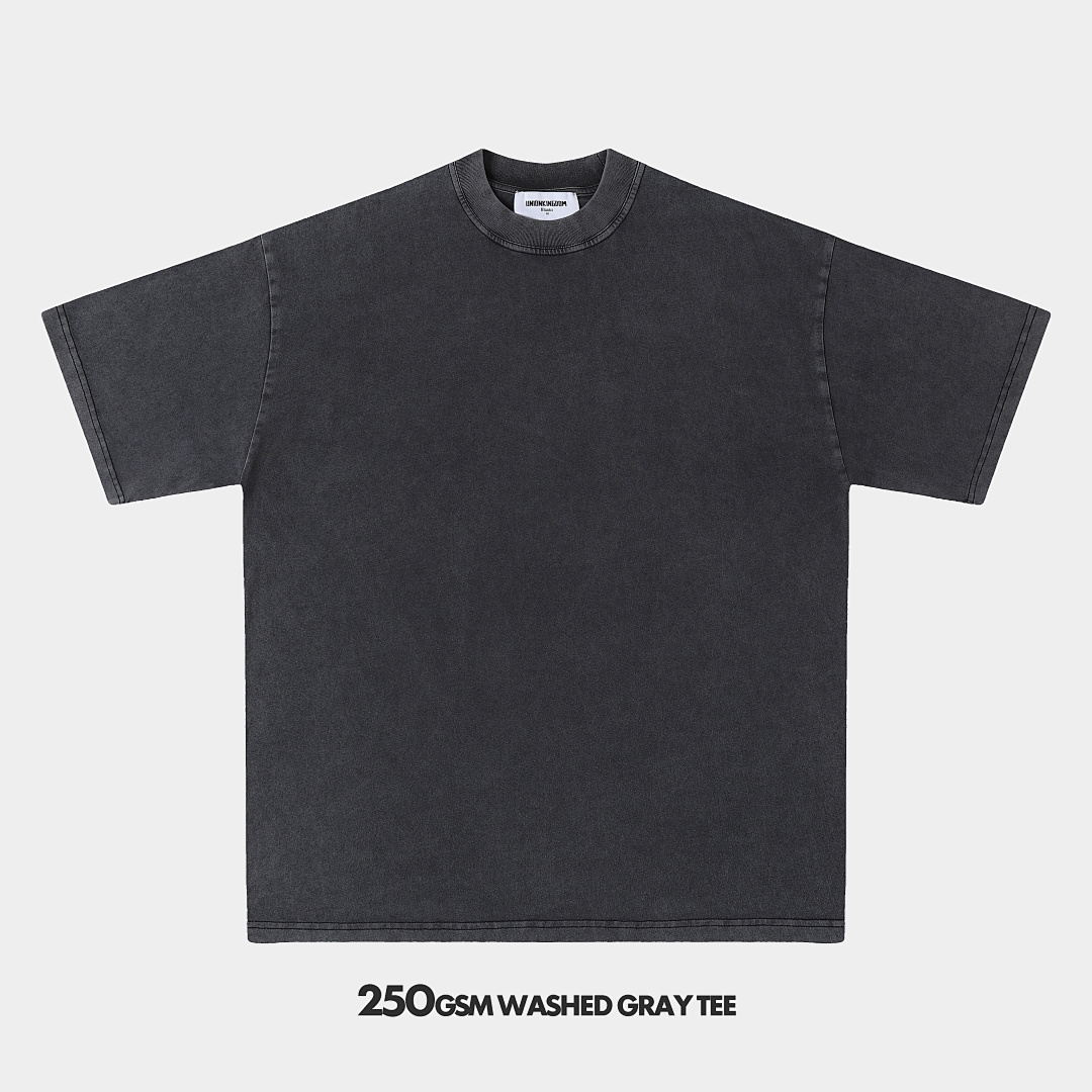250gsm Union Kingdom vintage washed gray 100% cotton loose fit blank t-shirt