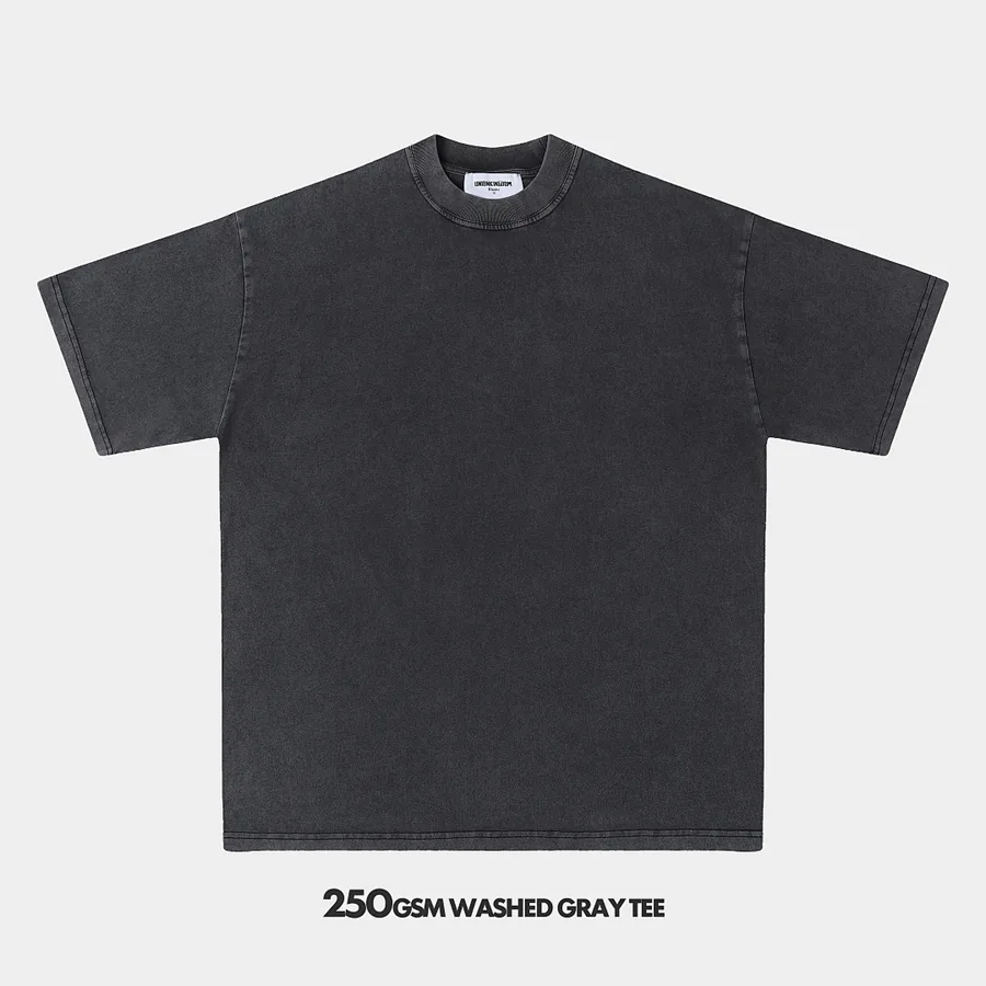 250gsm Union Kingdom vintage washed gray 100% cotton loose fit blank t-shirt