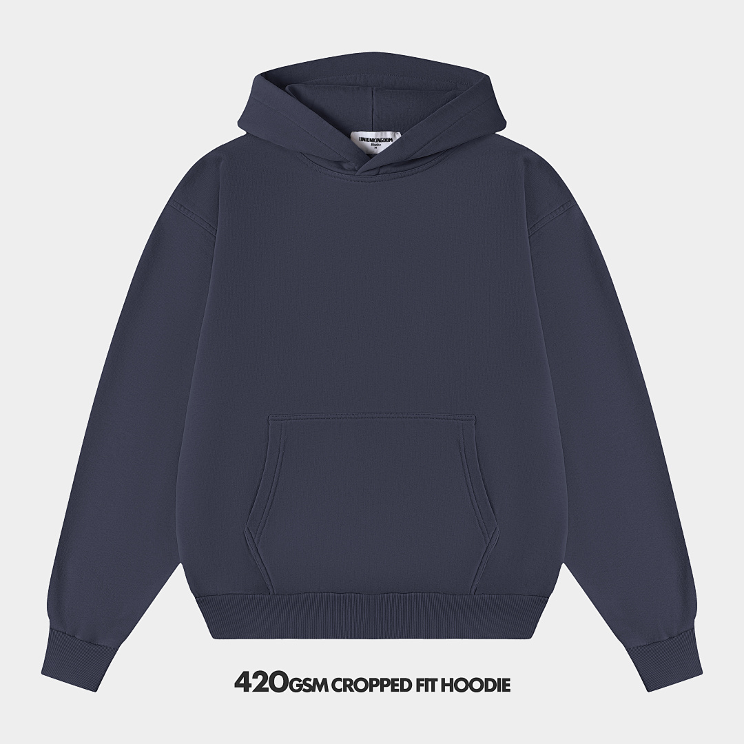 420gsm Union Kingdom Terry Faric 100% Cotton Cropped Fit Blank Hoodie