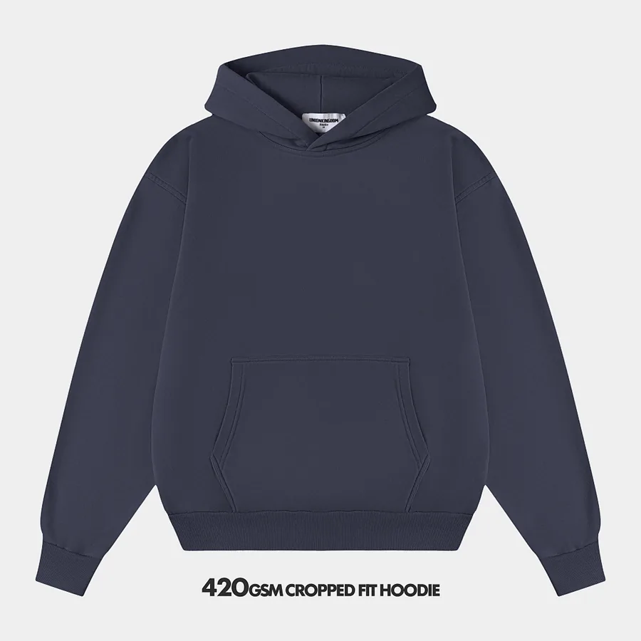 420gsm Union Kingdom Terry Faric 100% Cotton Cropped Fit Blank Hoodie