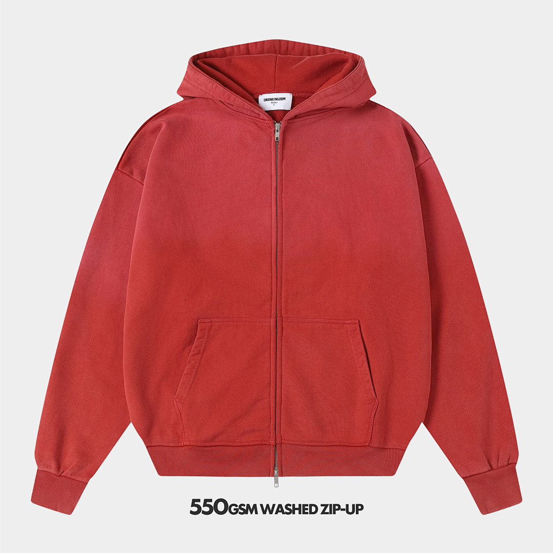 550gsm Union Kingdom 100% Cotton French Terry Cropped Fit Washed Zip-up