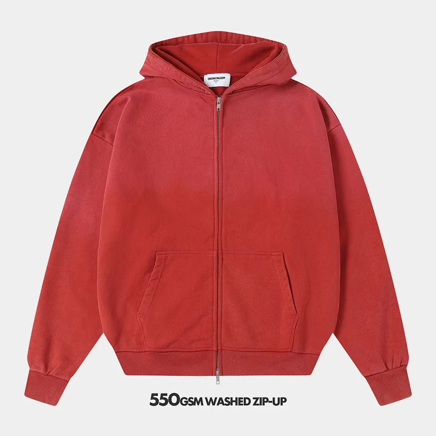 550gsm Union Kingdom 100% Cotton French Terry Cropped Fit Washed Zip-up
