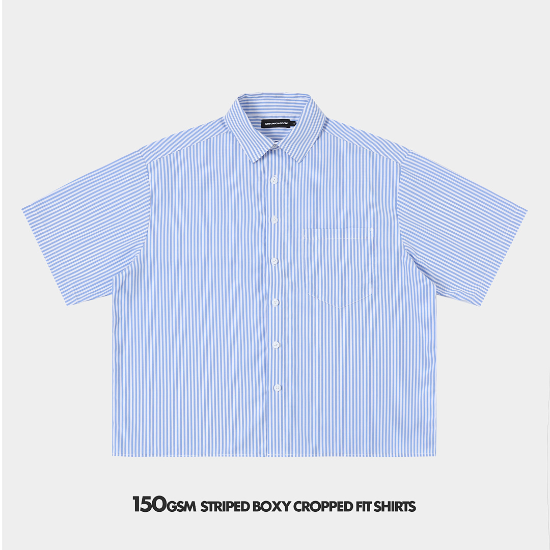 150gsm Union Kingdom 100% Cotton Boxy Cropped Fit Striped Short-sleeved Shirt