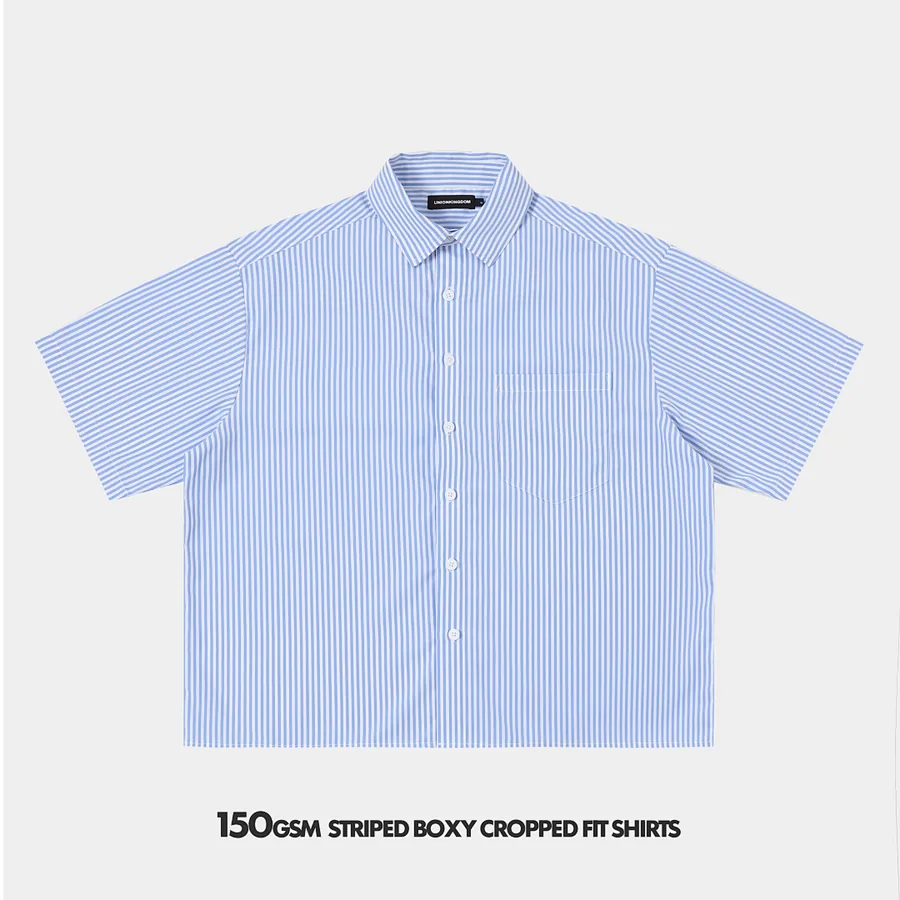 150gsm Union Kingdom 100% Cotton Boxy Cropped Fit Striped Short-sleeved Shirt