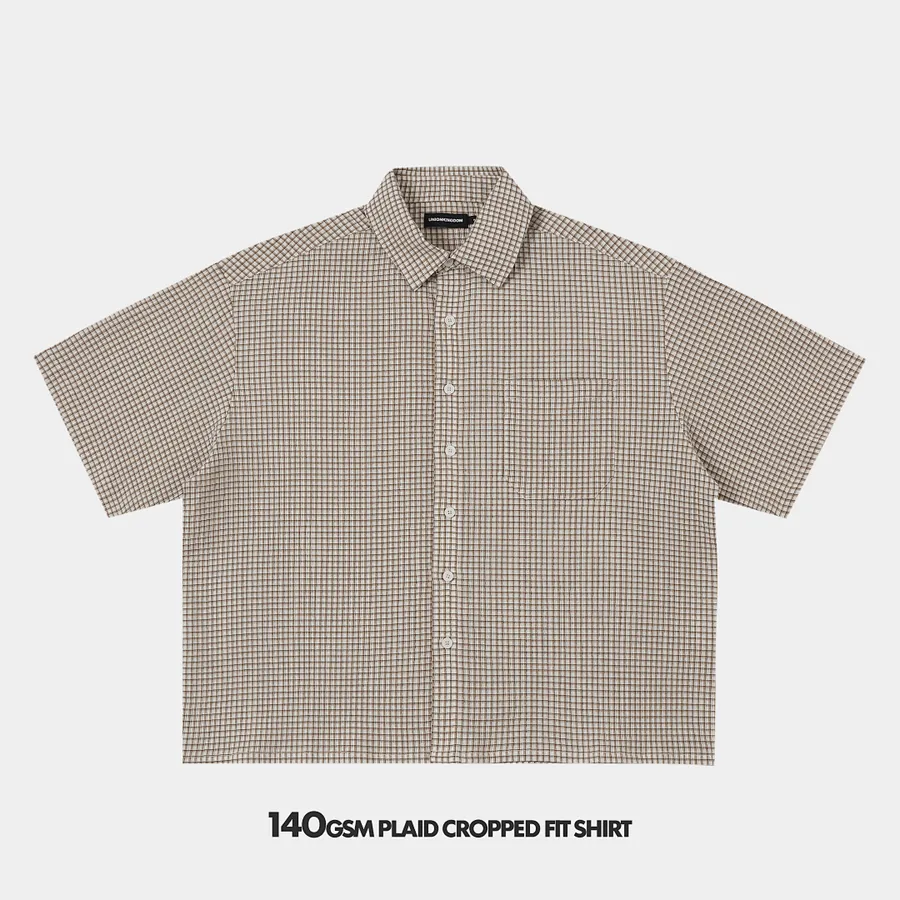 140gsm Union Kingdom 100% Cotton Boxy Cropped Fit Plaid Short-sleeved Shirt