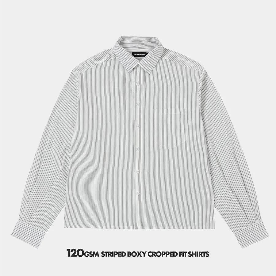 120gsm Union Kingdom 100% Cotton Boxy Cropped Fit Striped Long-sleeved Shirt