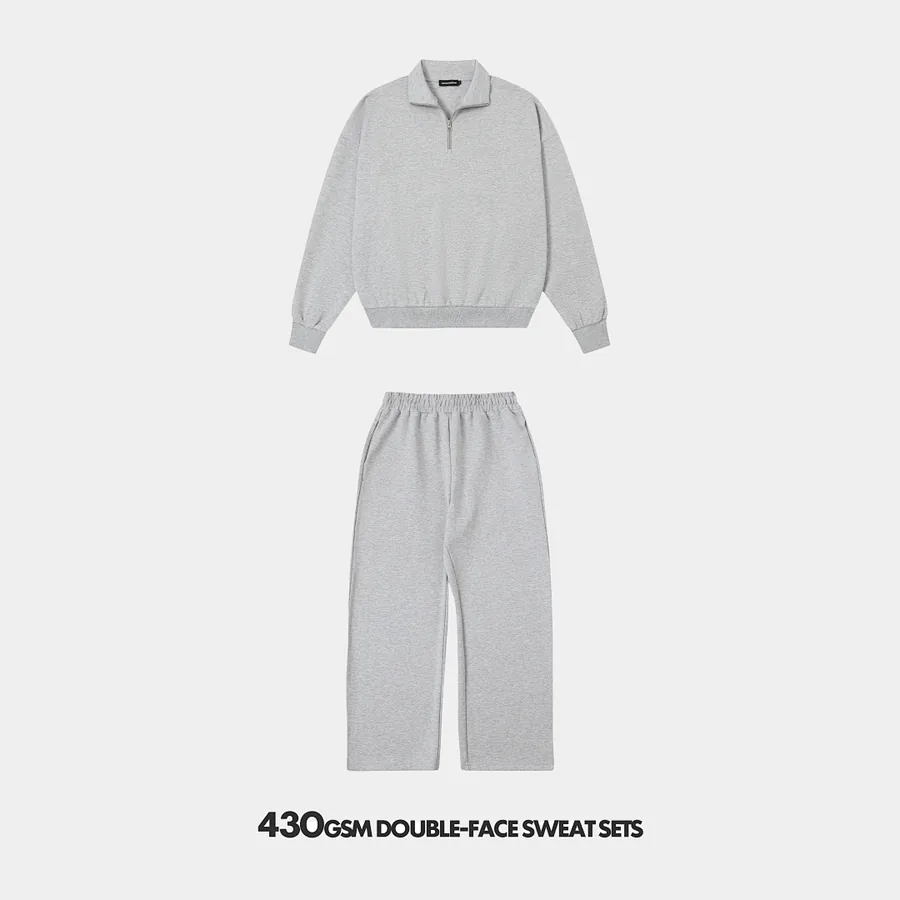 430gsm Union Kingdom Double-face Fabric Boxy Cropped Fit Quarter-zip Sweatshirt
