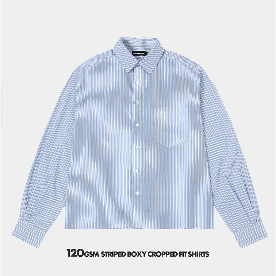 120gsm Union Kingdom 100% Cotton Boxy Cropped Fit Striped Long-sleeved Shirt