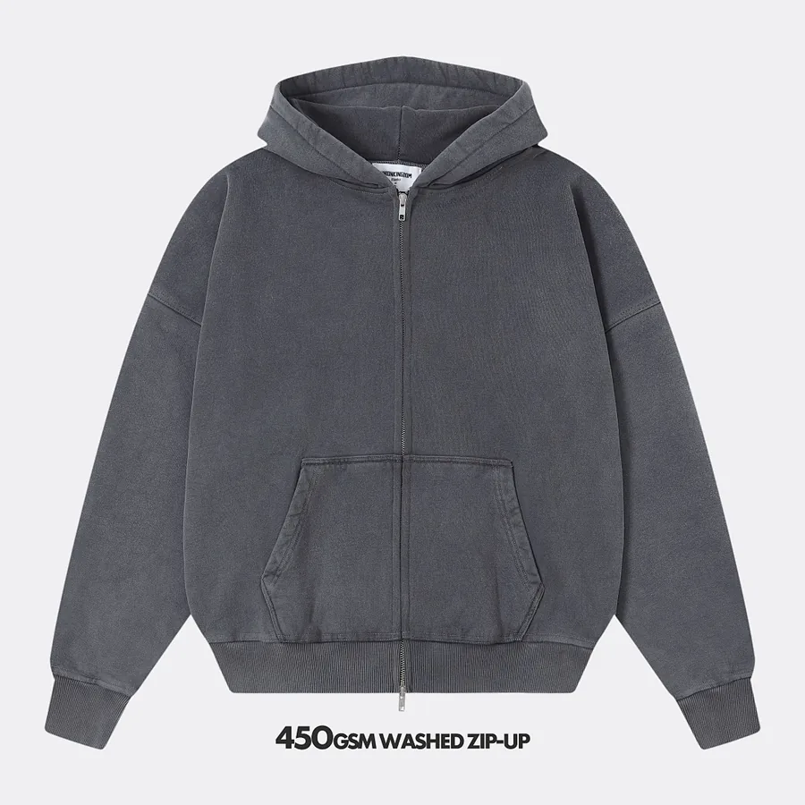 450gsm Union Kingdom 100% Cotton Polar Fleece Boxy Cropped Fit Washed Zip-up