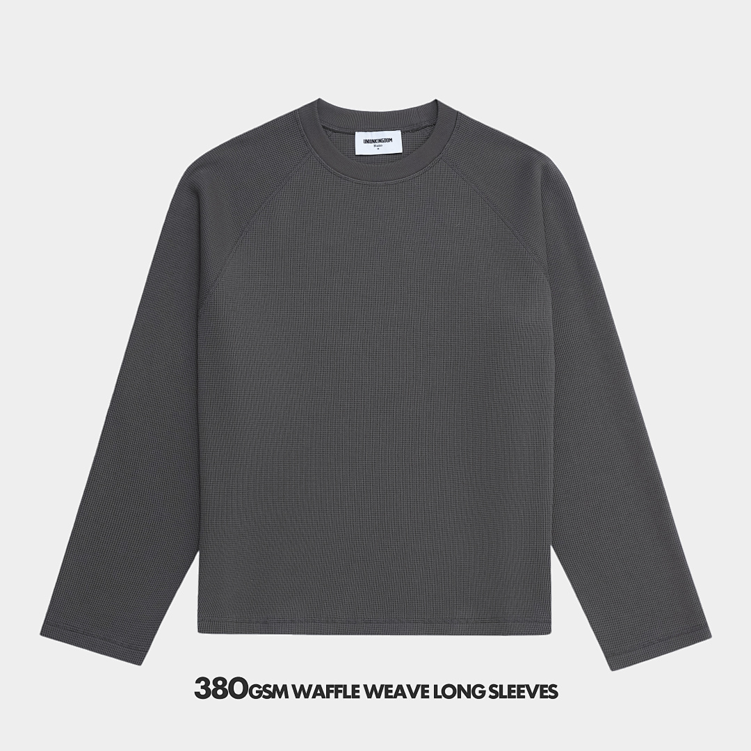 380gsm Union Kingdom 100% Cotton Waffle Weave Soft Raglan Long Sleeve