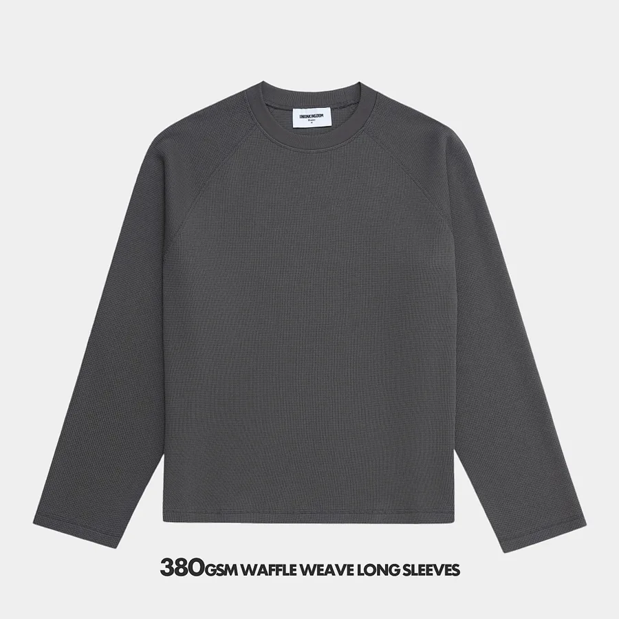 380gsm Union Kingdom 100% Cotton Waffle Weave Soft Raglan Long Sleeve