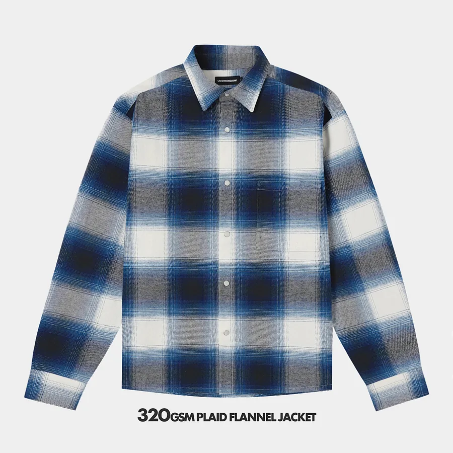 320gsm Union Kingdom 100% Cotton Boxy Cropped Fit Plaid Flannel Jacket