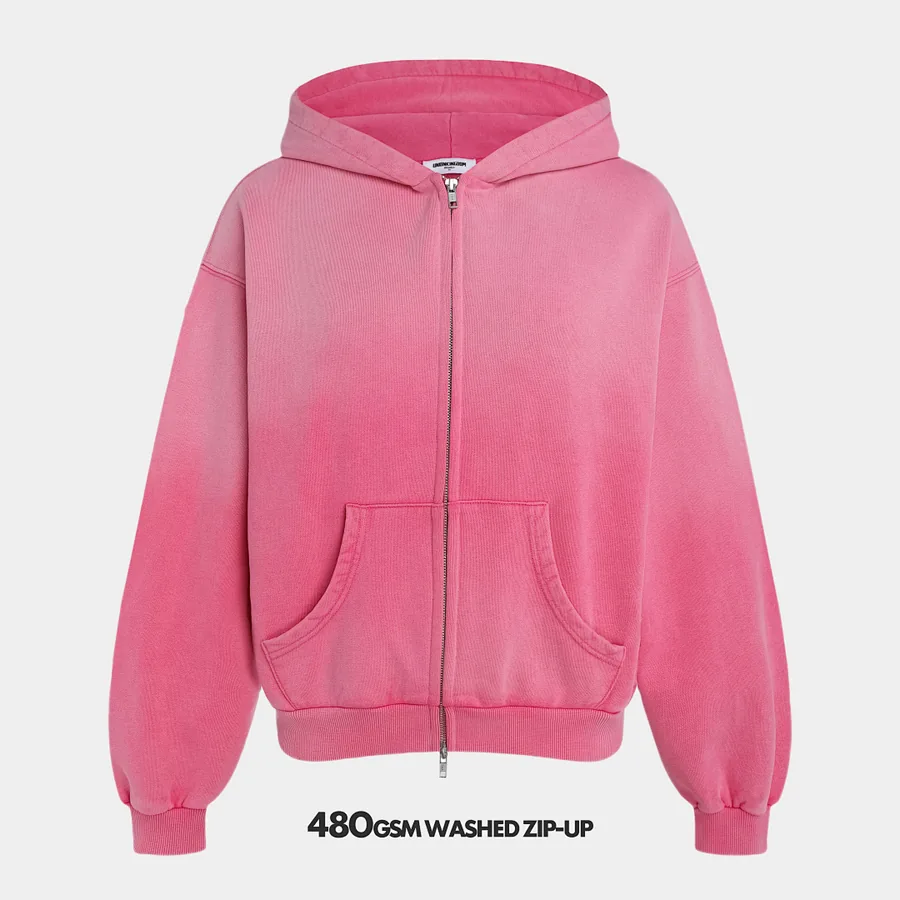 480gsm Union Kingdom 100% Cotton Polar Fleece Boxy Cropped Fit Washed Zip-u