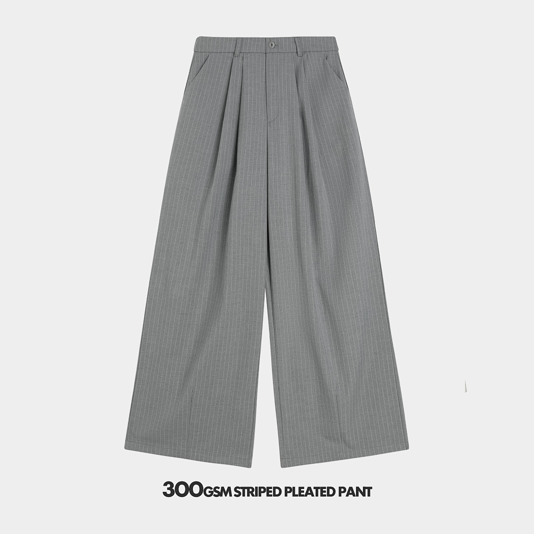 300gsm Union Kingdom Baggy Fit Striped Pleated Pant