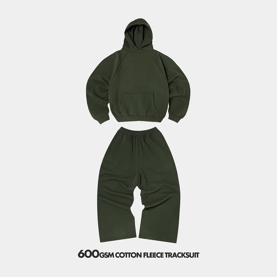 600gsm Union Kingdom 100% Cotton Fleece Cropped Fit Hoodie And Baggy Fit Sweatpants