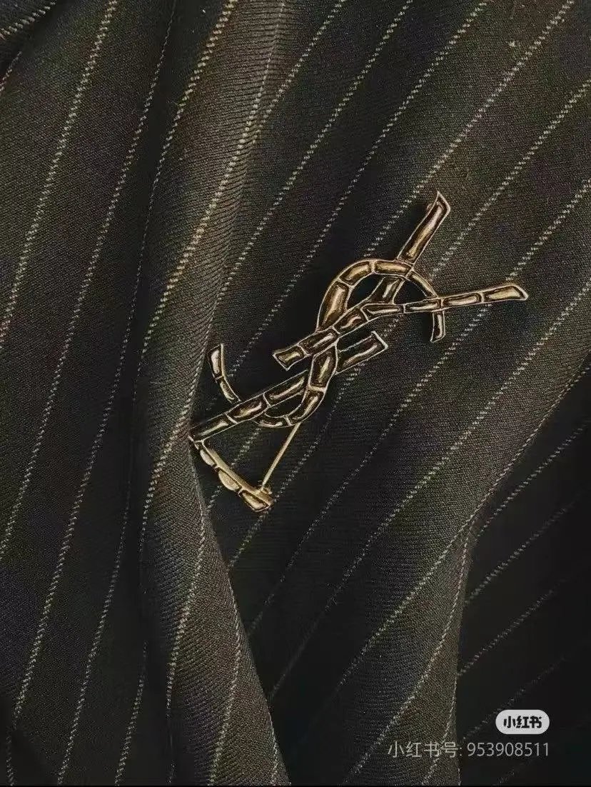ysl brooch Black silver crocodile bone