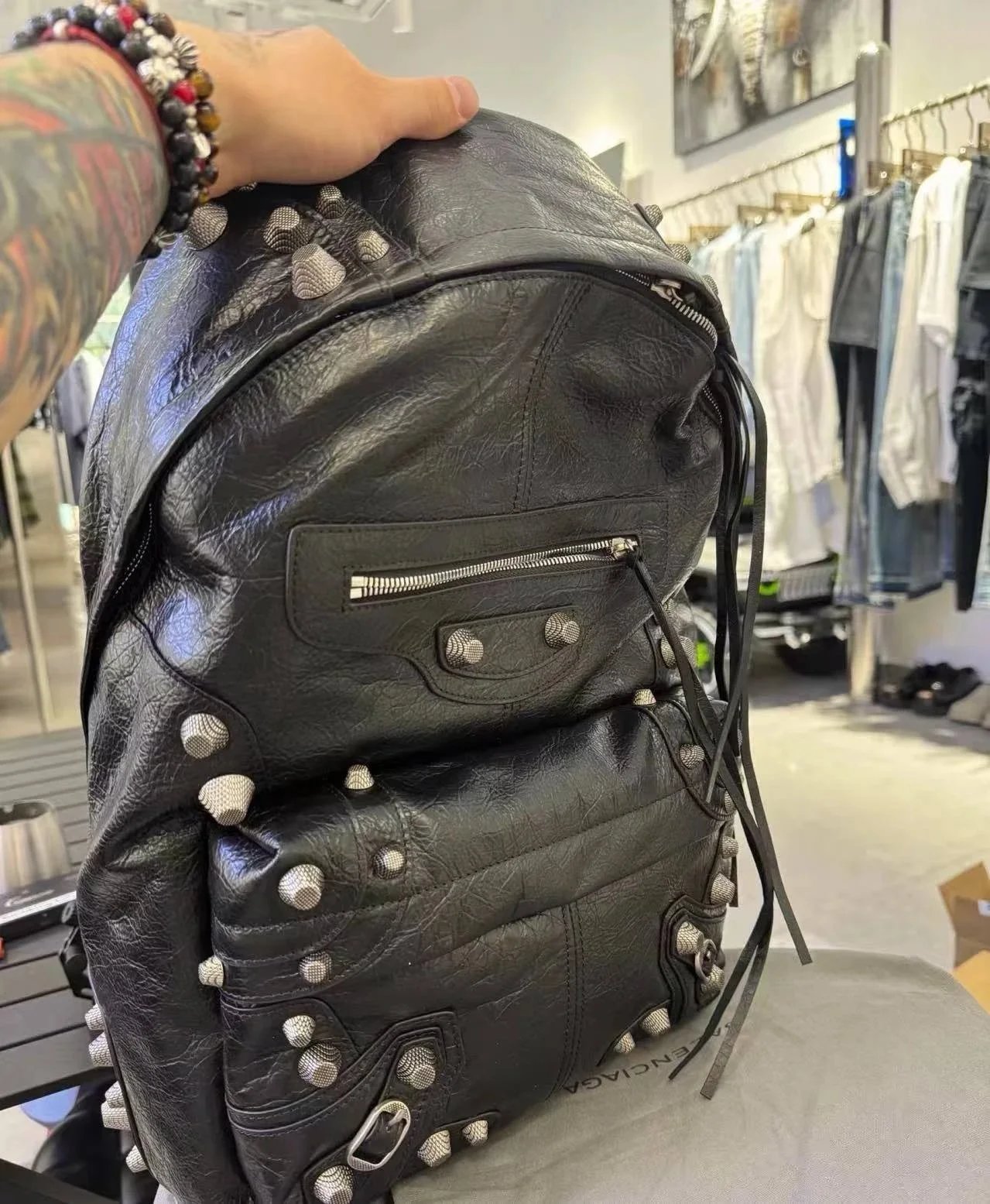 Blcg Arena Cracked Pattern Sheepskin Studded Backpack/Pre-sale, shipping in December