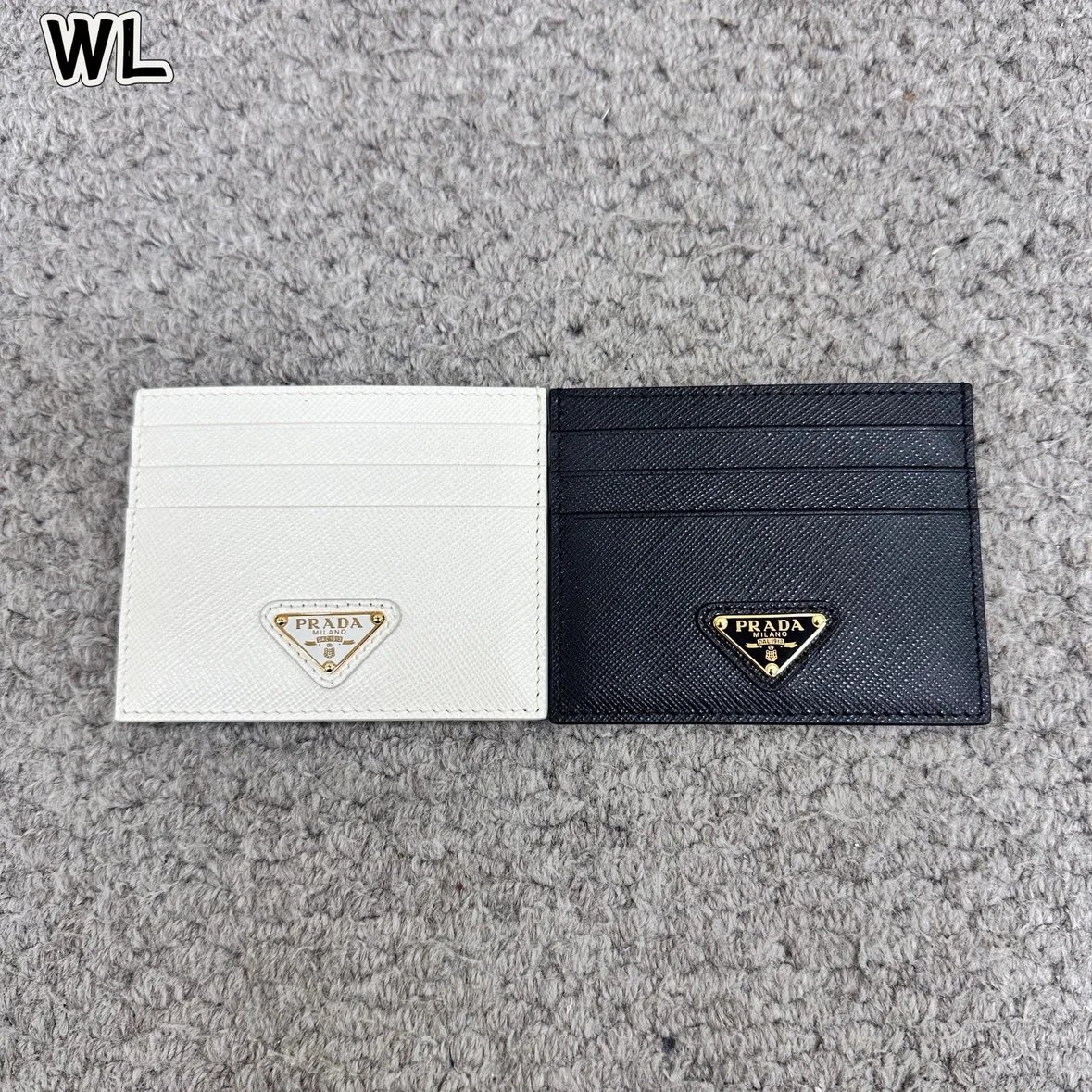 P Saffiano Leather Card Holder / Black Gold / White Gold